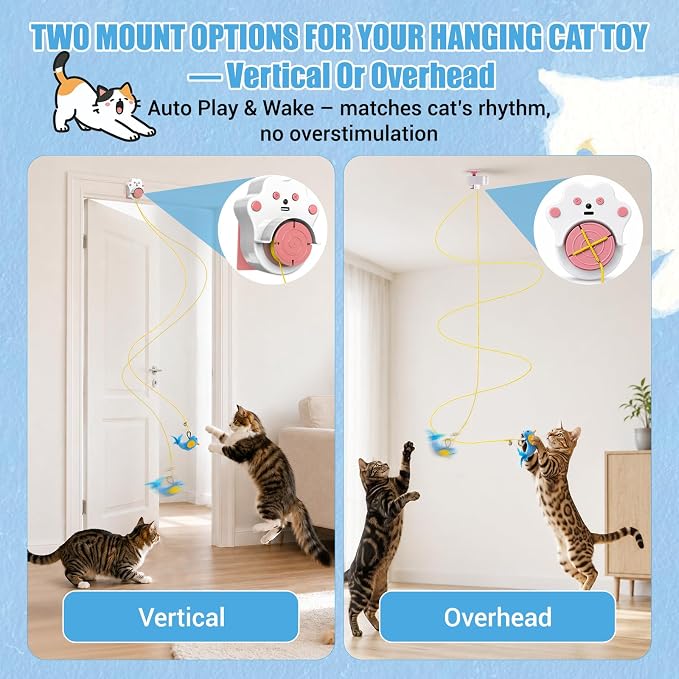 Interactive Cat Toys for Indoor Cats, Automatic Flying Bird & Mouse | Chase Exercise Enrichment Stimulation, USB Large-capacity Rechargeable Electric Door Hanging Toy for Bored Kitten & Adult Cat