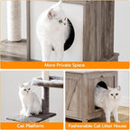 HOOBRO Cat Tree Tower with Litter Box Enclosure Indoor, Wooden Cat Condo with Scratching Posts, Litter Box Furniture Hidden, All-in-One Cat House, Greige BG15MZ03