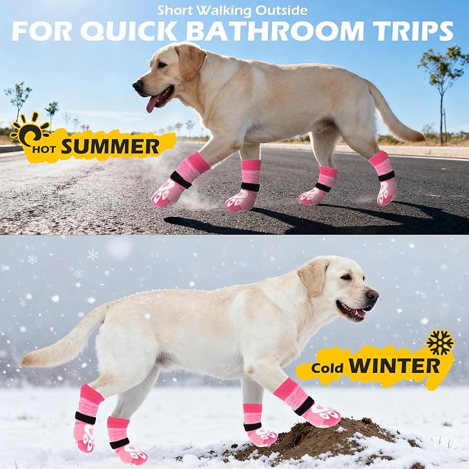 EXPAWLORER Dog Socks to Prevent Licking Paws with Grippers for Hardwood Floors Anti Slip,Glow-in-the-Dark Dog Summer Shoes Booties Boots & Paw Protectors for Small Medium Large Senior Dogs Pink S