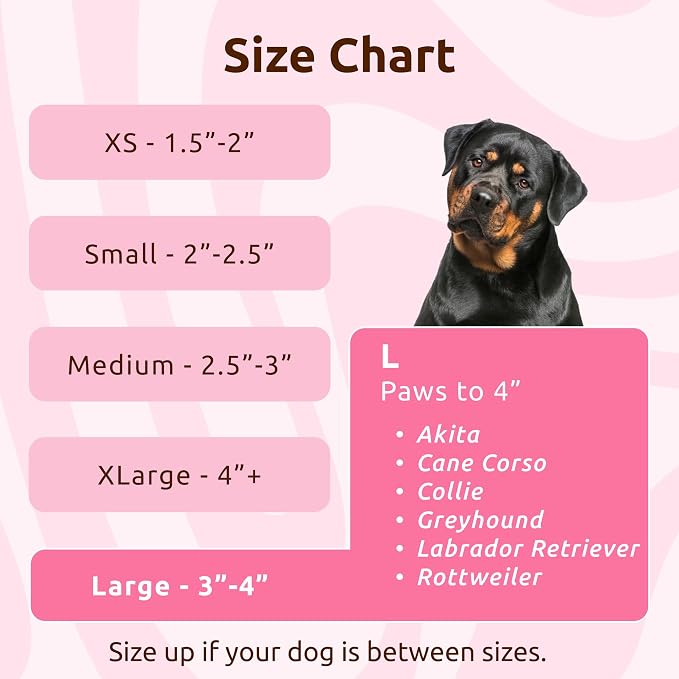 PawZ Rubber Dog Boots for Large Paws - All-Weather Waterproof Dog Shoes, Anti-Slip Traction for Rain, Snow, Mud & Hot Pavement - Pull-On Dog Booties, Pink - Large (3"- 4") - Pack of 24