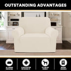 Stretch Armchair Covers for Chairs Slipcovers for Living Room Couch Covers for Chair Protectors Cover for Dogs/Pets/Kids, Feature Checks Pattern Jacquard Bouncy, Thick and Soft, Cream