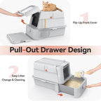Wooaidagg Enclosed Stainless Steel Cat Litter Box with Odor Control, Modular Design with Drawer and Flip Door, Easy to Clean and Wash,Non-Stick Interior,Extra Large Size Fits All Cats(Light Grey)