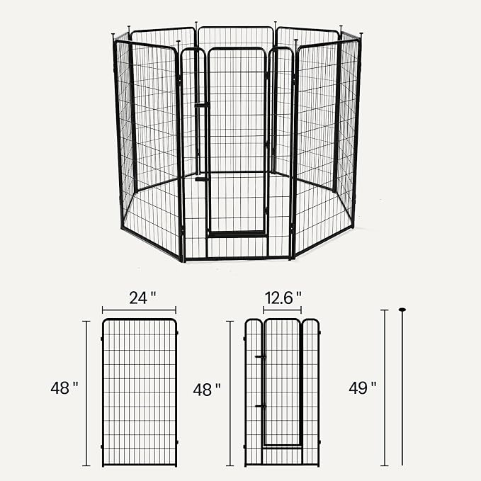 Amazon Basics Dog Playpen, 8 Panels Metal Fence with Door, Foldable for Indoor and Outdoor Use, Suitable for Small to Medium Sized Dogs, 48 Inch Height, Black