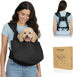 Dog Sling Carrier Front with Thicken Bottom Support for Small Dogs 10-16 lb | Adjustable, Hands Free, Comfortable Wearable, Lightweight, Vet Visits, Anxiety, Travel, Hiking, Safety Clip Black
