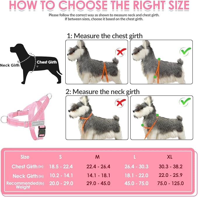 SlowTon No Pull Dog Harness - Heavy Duty Dog Harness and Leash Set for Medium Large Dogs, Reflective Tactical Harness with Soft Padded and Front Clip for Easy Walk and Training (Pink, M)