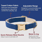 Soft Dog Collar and Leash Set Adjustable Woven Tweed Dog Collars with Metal Buckle and Lead for Small Medium Large Dogs,Royal Blue