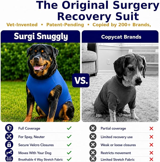 SurgiSnuggly Veterinary Invented Dog Surgical Recovery Suit for Female Spay or Male Dogs Neuters Onesie,Cone Alternative, Original Onesie Bodysuit for After Surgery Small, Medium, Large Dogs BL 2XL S