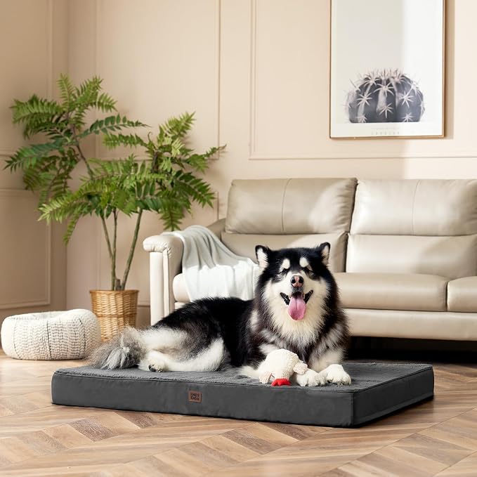 EHEYCIGA Orthopedic Dog Bed Large with Removable Washable Cover,Grey,47x29 | Egg Crate Foam Support,Durable Oxford fabric,Non-Slip Bottom,Machine Washable,Soft Waterproof Plush Pet Bed Mat For Crate