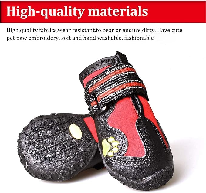 CovertSafe& Dog Boots for Dogs Non-Slip, Waterproof Dog Booties for Outdoor, Dog Shoes for Medium to Large Dogs 4Pcs with Rugged Sole Black-Red