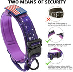 DAGANXI Tactical Dog Collar, Adjustable Military Training Nylon Dog Collar with Control Handle and Heavy Metal Buckle for Medium and Large Dogs, with Patches and Airtags Case (S, Purple Sky)