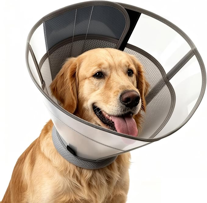 WinWeal Upgraded Soft Dog Cone Collar for Large Medium Dogs After Surgery – Adjustable Transparent Recovery Collar, Breathable Elizabethan E-Collar for Wound Healing & Anti-Licking (L, Grey)