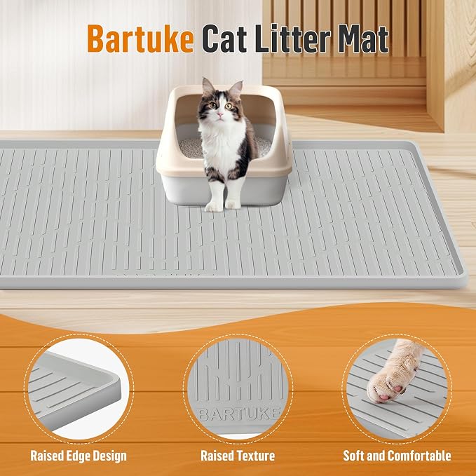 Silicone Cat Litter Box Mat 34"x 20" Extra Large Cat Rubber Mat | Cat Mat for Litter Box, Non-Slip, Waterproof Cat Litter Trapping Mat with Raised Edge, Kitty Litter Mat for Floor, Easy Clean