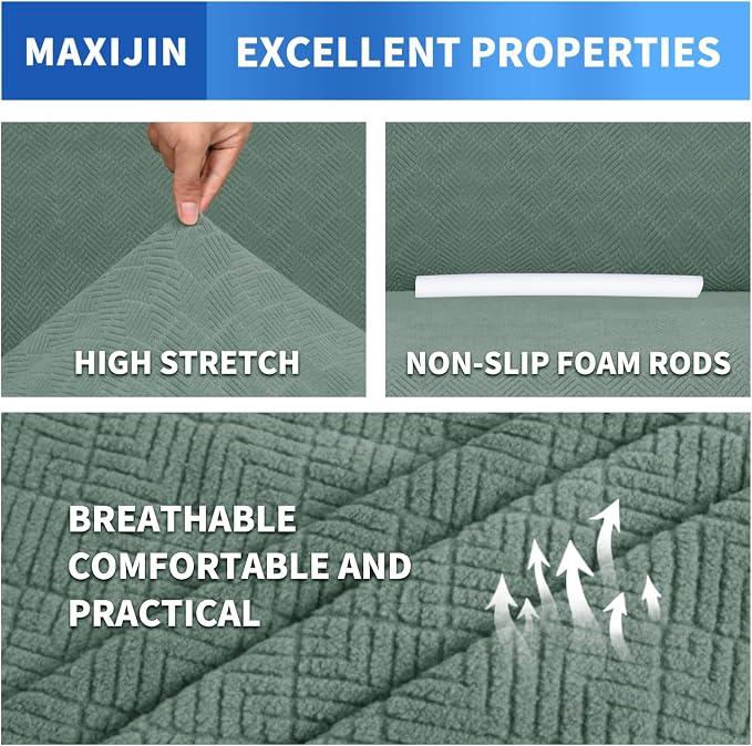 MAXIJIN Loveseat Cover Sofa Covers (55"-69"), 1-Piece Stretch Couch Covers for 2 Cushion Couch Love Seat Slipcover with Elastic Bottom for Kids,Dog (Loveseat, Diamond Pattern Pea Green)