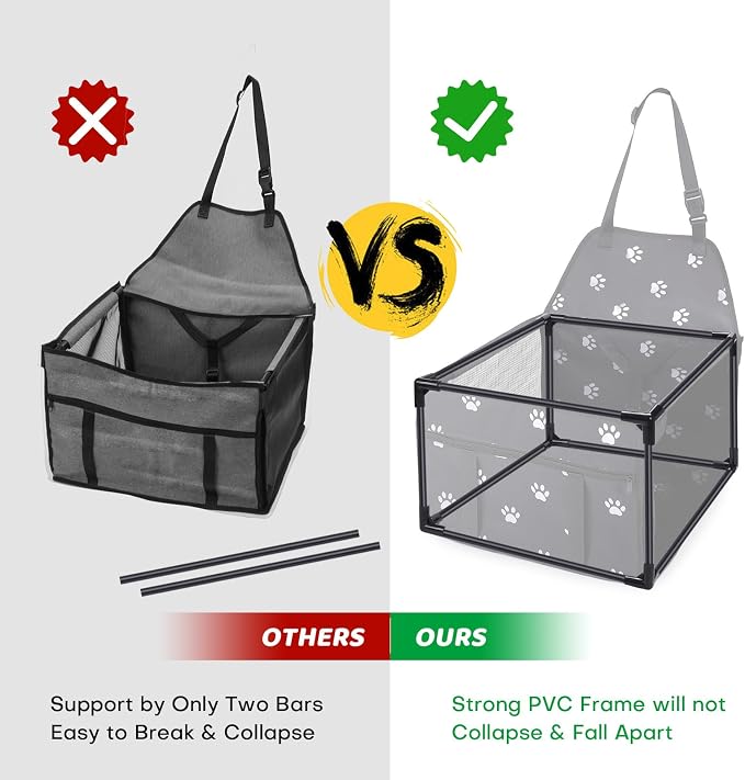 GENORTH Dog Car Seats for Small and Medium Dogs,Portable Puppy/Pet Car Booster Seat with Clip-On Leash and Mesh Window for Pet Up to 20 lbs