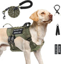 No Pull Tactical Dog Harness for Large Dogs, Service Dog Vest, L, Green | Tactical Dog Vest Harness and Leash Set, Adjustable Military Service Dog Harness with Handle for Medium Large Dogs