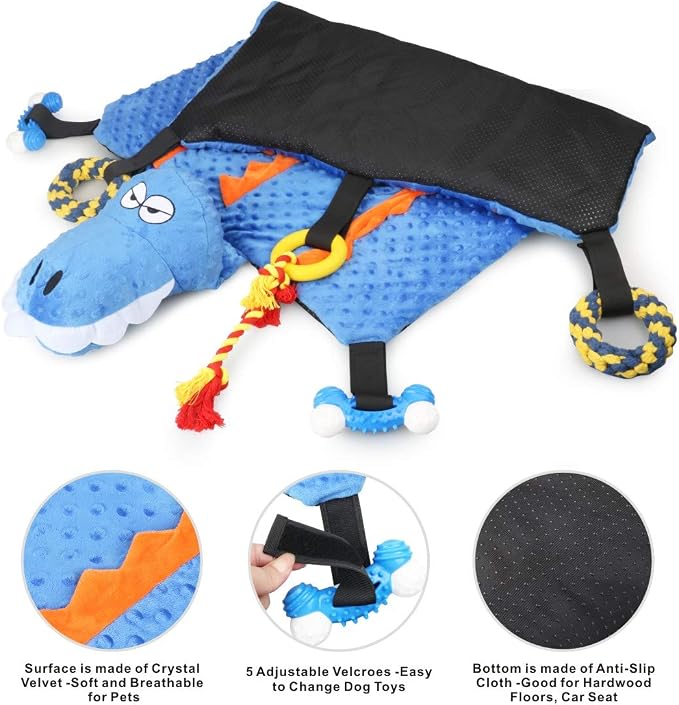 Idepet Dog Play Mat,Puppy Toy Mat with Chew Toys Multiple Dog Puzzle Interactive Toy Pet Playing Mat for Small Medium Dogs Cats,All-in-One (Crocodile) | Dog Puzzle,Interactive Toy Pet Bed,for Small Medium Dogs Cats,All in one