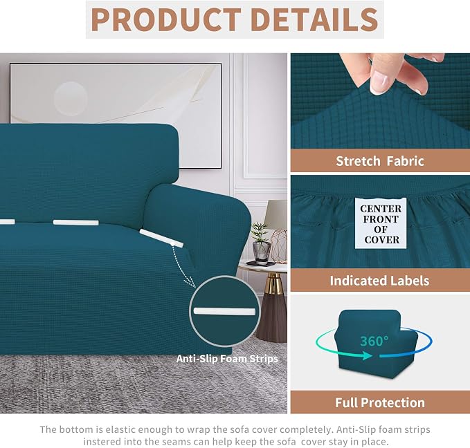 Easy-Going 100% Waterproof Chair Couch Cover, Stretch Jacquard Sofa Cover | Dual Waterproof Sofa Slipcover, Leakproof Furniture Protector for Kids, Pets, Dog and Cat (Chair, Peacock Blue)