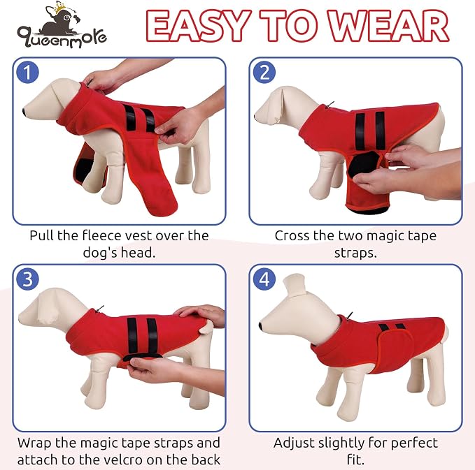 Queenmore Soft Fleece Dog Jacket, Warm Winter Dog Clothes with Leash Hole, Dachshund Sweater for Small Dogs Cats Boy or Girl (Red, XS)