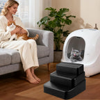 3 Step Litter Box Ramp Adjustable Detachable Litter Box Step, Black