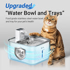 DownyPaws Cat Water Fountain Stainless Steel Wireless Automatic, White | Cordless Battery Operated Pet Water Fountain, 101 Oz/3L Water Fountain for Cats Drinking with Motion Sensor