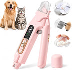 2-in-1 Dog Cat Nail Clippers & Grinder with LED Light, Pet Nail Trimmer with Splash Guard & Safety Lock, 2 Speeds USB Rechargeable Quiet Paw Nail Cutter for Large Medium Small Dogs Cats (Pink)