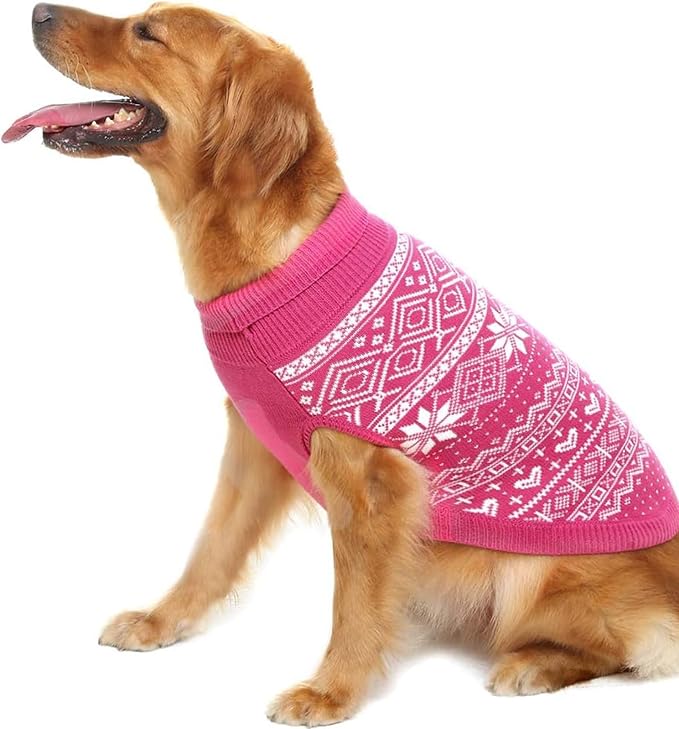 HOMIMP Dog Sweater Argyle - Warm Sweater Winter Clothes Puppy Soft Coat, Ugly Dog Sweater for Small Medium and Large Dogs, Pet Clothing Boy Girl Pink