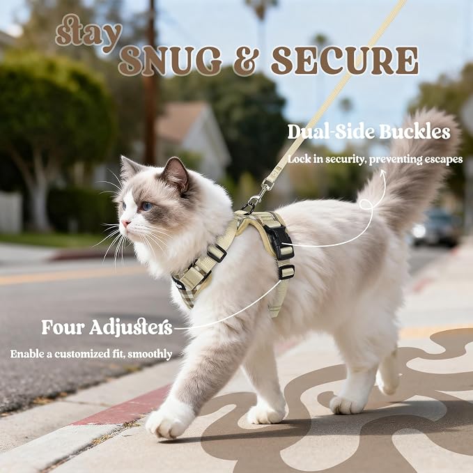 rabbitgoo Cat Harness and Leash Set, Escape Proof Vest, Foamy Coffee | Soft Breathable Mesh, Easy Adjustable Fit, Snap Buckles, Sturdy Clip, Reflective Strips, for Small & Average Cats Walks, Xs
