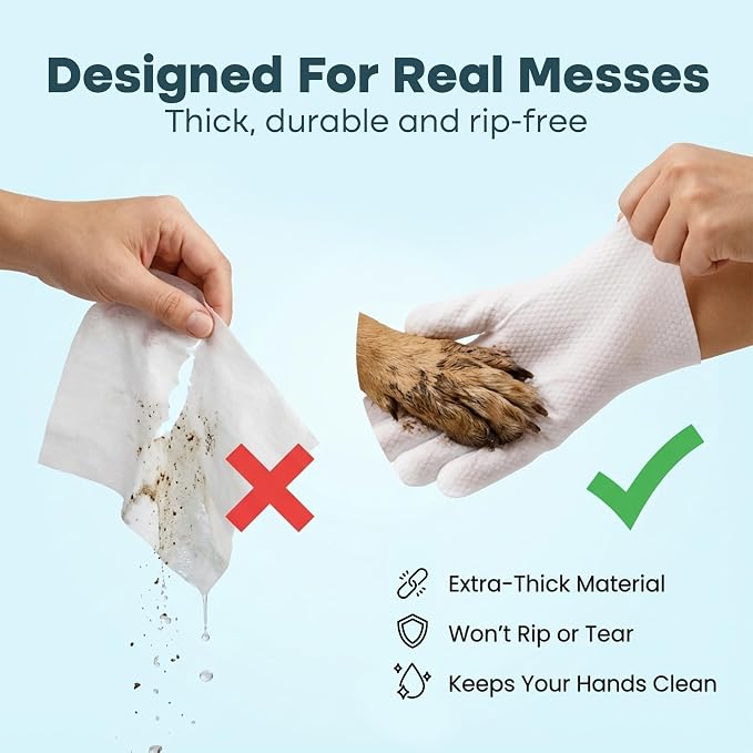 Uproot Clean Pet Grooming Gloves: Deodorizing & Grooming, 1-Month Supply | Extra-Thick Cat & Dog Wipe for Clean Paws, Eyes, Ears, Butt & Body, Lick-Safe. Mess-Free - Removing Tough Dirt, Odor, Oils