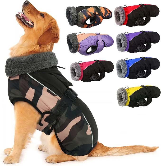 IECOii Extra Warm Dog Coat - Reflective Adjustable Jacket With Buckle Fleece Turtleneck for Cold Weather - Soft Winter Coat for Small Medium Extra Large Dogs