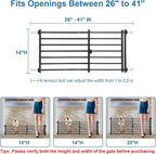 Malier Indoor Dog Gate with Door, 26-41" Extra Wide Full Metal Pet Gate Short Dog Gate for Stairs, Pressure Mount 14'' Tall Small Puppy Low Gate Easy Step Over for Doorways