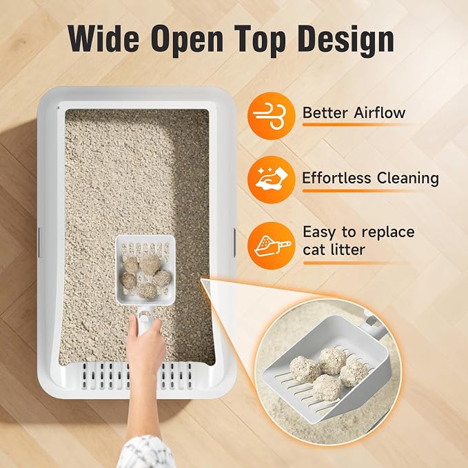 2PACK Stainless Steel Cat Litter Boxes XL Large Metal Pan Include Scoop | High Sides Lid Odor Free Easy Cleaning Anti-Scratch Anti-Urine Leakage Non-Sticky