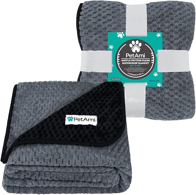 PetAmi Waterproof Dog Blanket, Leakproof Pet Blanket, Twin 60x80 Black Gray | XL for Large Dogs, Furniture Sofa Couch Cover Protector, Fleece Cat Throw Bed Crate Kennel, Reversible Washable Soft Plush