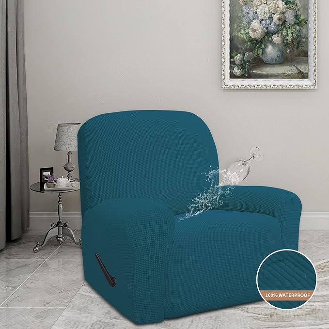 Easy-Going 100% Waterproof Recliner Chair Cover，1-Piece Recliner Slipcover | Dual Waterproof Couch Cover for Recliner，Leakproof Furniture Protector for Kids Pets Dog Cat Daily Stain, Peacock Blue