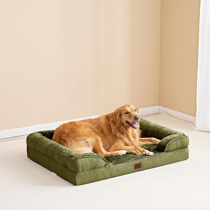 EHEYCIGA Orthopedic XXL Dog Bed, Waterproof Washable XL Big Pet Bed 48" | Non-Slip Bottom and Egg-Crate Memory Foam Extra Large Pet Couch Bed with Washable Removable Cover, Olive Green