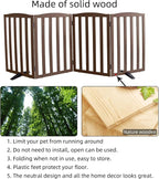 ZJSF Foldable Freestanding Indoor Dog Gate for House Wood Long Pet Gates Dog Fence for Stairs Puppy Gates for Hallways, Puppy Gate,Support Feet Included, Brown, 32 "Height-4 Panels