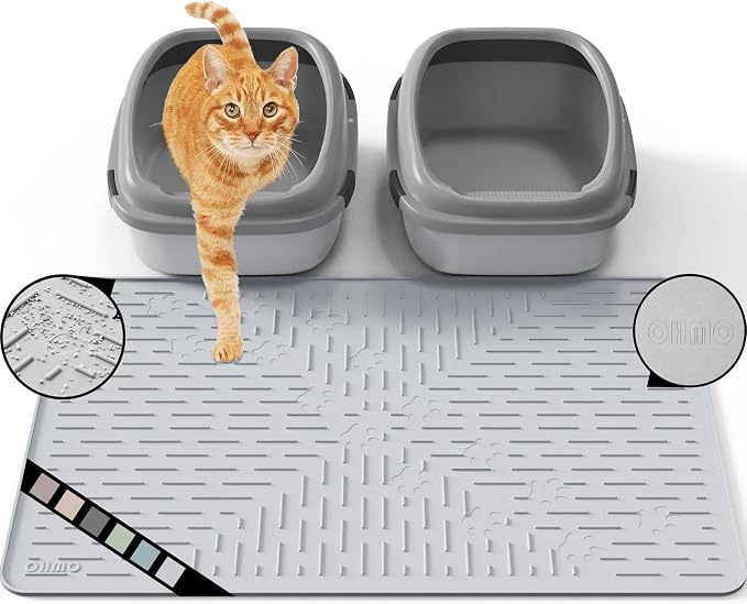 Large Cat Litter Mat, 31.5x23.6 Silicone Trapping Mat Ash Grey | for Kitty Litter Box, Easy Clean, BPA Free Rubber, Center Litter Collection, Easy Pour-Back, Waterproof, Odor-Resistant