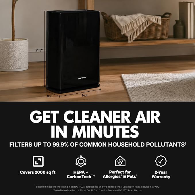 PuroAir 400 HEPA Air Purifier Large Room Air Cleaner up to 2,000 Ft² - HEPA CarbonTech Filter up to 500X Stronger - Air Quality Sensor, Auto & Quiet Sleep Modes - Air Purifiers for Large Rooms (2PK)