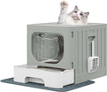 YITAHOME Large Enclosed Cat Litter Box w/Mat Scoop Grey Litter Box with Lid | Anti-Splash Kitty Litter Box with Lid & Pull-out Tray for Odor Control & Easy Cleaning, Front Entry Top Exit, Quick Assembly