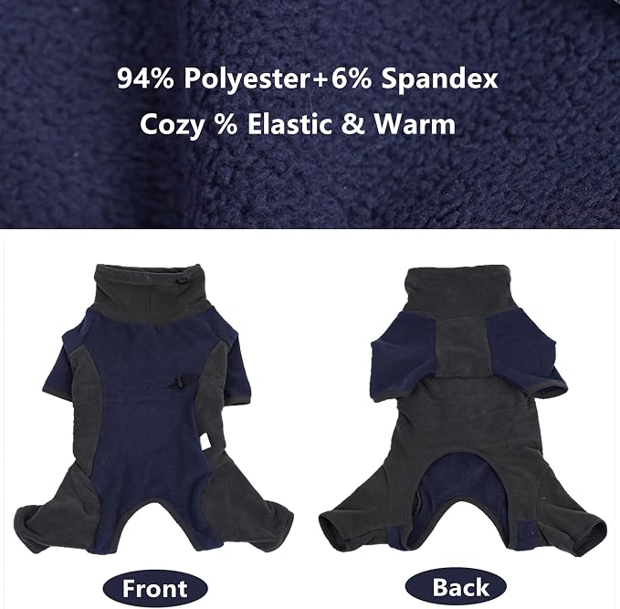 Dog Coat, Warm Fleece Jacket, Windproof Pullover Jumpsuit, Fullbody Pajamas Onesie, Cold Weather Clothes for Medium Large Dog (XSmall, Blue)