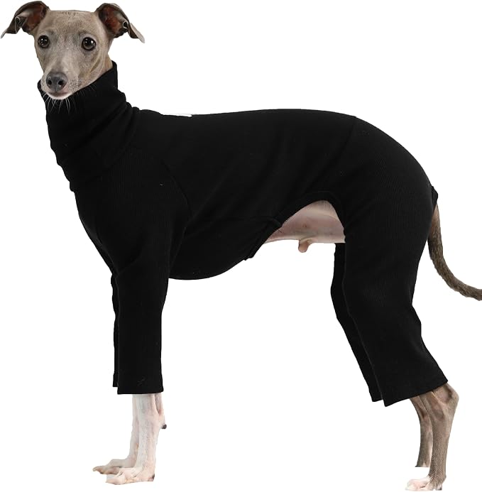 D Doggy Star Italian Greyhound Clothes Stretchable Onesie Whippet for Dog (XL,Ribbed Black)