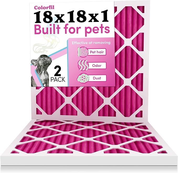 18x18x1 Air Filter by Colorfil | Color Changing Filters for Cat and Dog Odor | MERV 8 Furnace AC Filter for Pet Hair and Dust | 17.75"x17.75"x0.75" Exact Size | Pack of 2