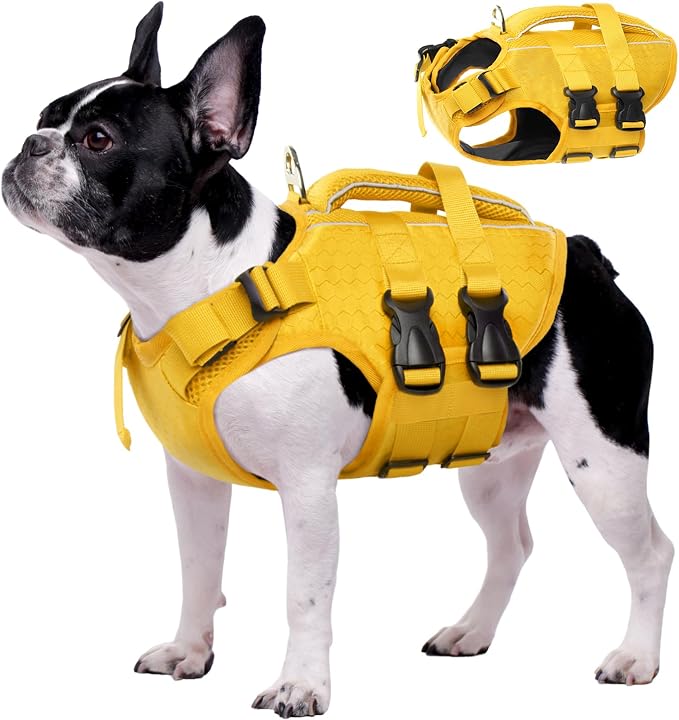 Kuoser Dog Life Jacket, High Flotation Reflective Dog Life Vest, Yellow, XS | Adjustable Dog Lifejackets for Small Medium Large Dogs, Lifevest with Rescue Handle for Swimming, Boating, Lake, Beach & Pool