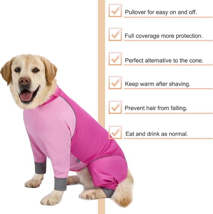 Dog Onesie Coat - Water-Repellent & Stretchable, Dirt-Resistant Outdoor Puppy Suit with Reflective Strips | Controls Shedding | for Small, Medium, Large Dogs (Fuchsia Pink, 4XL(Weight 50-70 lbs))