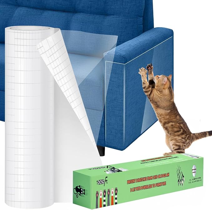 TOOSOFt Anti Cat Scratch Furniture Protector Clear Thicken Vinyl 160"x12.4" | Couch Protector from Cat Claws Thicken - Single Sided Sticky Flexible Dog Tape for Furniture, for Couch Corner Door Walls Bed
