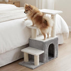 Heybly Cat Scratching Post, Pet Steps for Indoor Cats and Dogs, HSP002SWWH | Small Cat Tree with Cat Condo, Pet Stairs with Full Wrapped Sisal Posts & Soft Plush Fabric, Light Gray & White