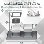 Dog Bowl Set, No Spill Dog Water and Food Bowl with Silicone Mat | Large Capacity 304 Stainless Steel Bowls, 2-In-1 Set, Slows Drinking, Anti-Slip Silicone Feeding Mat, Home/Travel, 6-7 Cups
