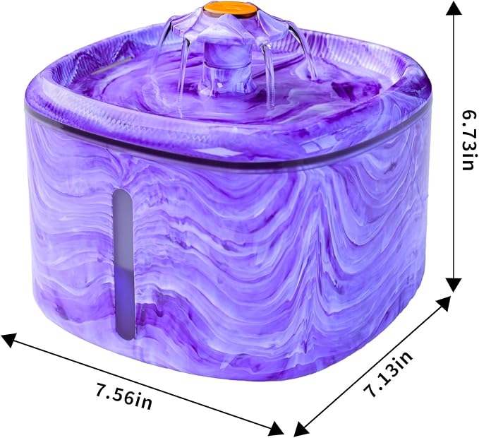 Cat Water Fountain Purple: Automatic Flower Pet Water Fountain for Cats Indoor-84oz/2.5L, Cute Cat Fountain for Drinking, LED Blue Light, Upgraded Ultra Quiet Pump, Gifts for Cats, Dogs (8Filters)