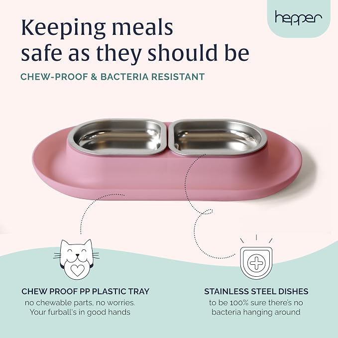 NomNom - Spill Proof Elevated Cat Bowls - Stainless Steel - Pink