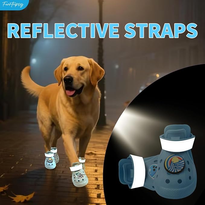 Dog Shoes,Non-Slip Waterproof Sandals for Hot Pavement, Breathable Perforated Boots,Adjustable Straps Dog Rain Booties for Summer Beach and Rainy Day(Blue,#4)