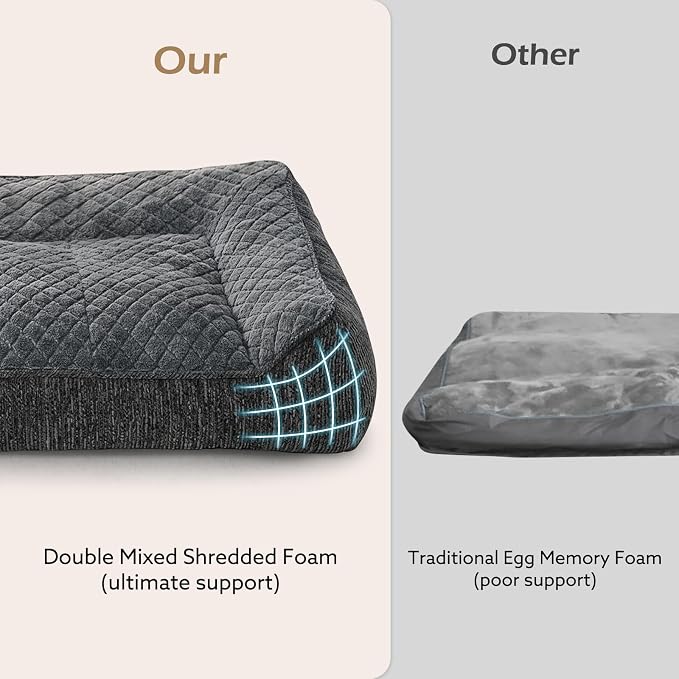 JOEJOY XL Orthopedic Dog Bed for Large Dogs, Extra Thick Foam Pet Bed Sofa | Bolster Sides, Large Sized Dog Couch Bed with Removable Washable Cover, Non-Slip Bottom, Grey (42"x30")